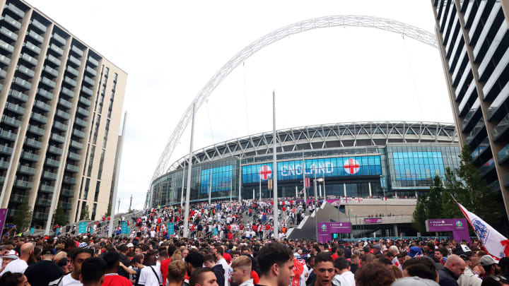 There have been supporters congregating on Wembley Way for some time