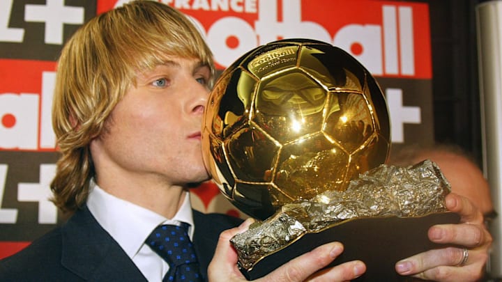 Juventus midfielder Pavel Nedved kisses,