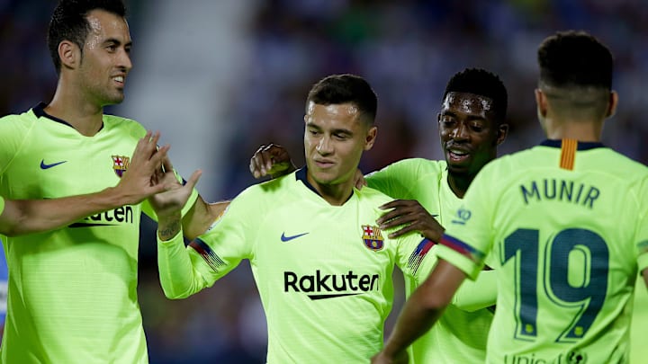 Munir El Haddadi, Ousmane Dembele, Philippe Coutinho, Sergio Busquets Munir El Haddadi, Ousmane Dembele, Philippe Coutinho, Sergio Busquets