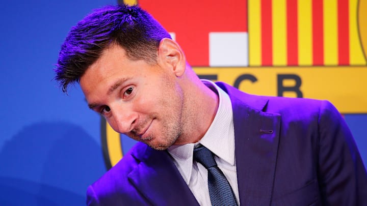 Messi em sua coletiva de despedida do Barcelona Messi em sua coletiva de despedida do Barcelona