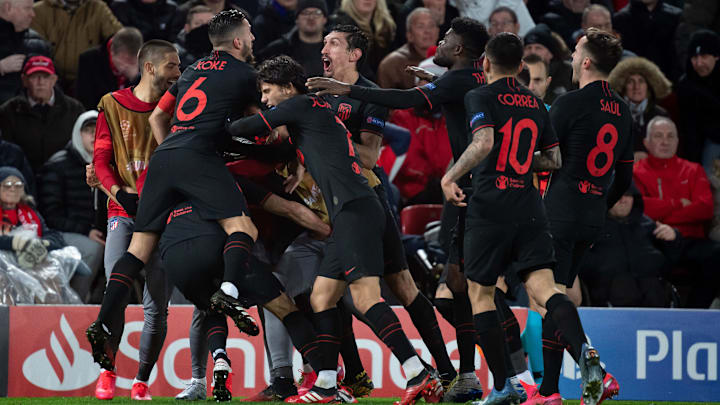 La joie des Colchoneros après la victoire sur Liverpool. La joie des Colchoneros après la victoire sur Liverpool.