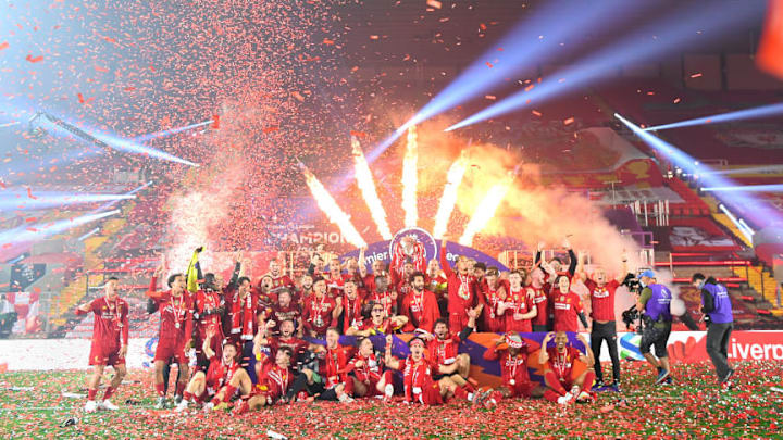 Liverpool lift the Premier League trophy