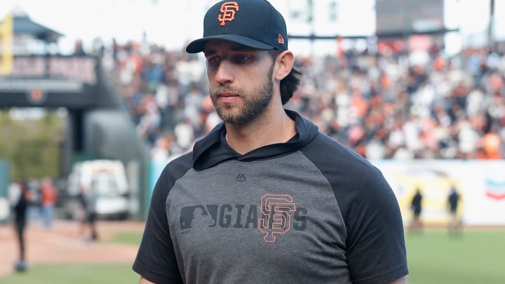 Madison Bumgarner previo a un encuentro MLB entre Dodgers de Los Angeles y Gigantes de San Francisco