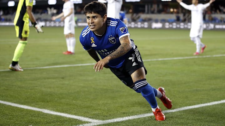 Sep 15, 2021; San Jose, California, USA; San Jose Earthquakes midfielder Javier Lopez (9) reacts