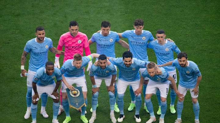 John Stones, Phil Foden, Raheem Sterling, Kevin De Bruyne, Riyad Mahrez, Oleksandr Zinchenko, Kyle Walker - Soccer Player - Born 1990, Ederson Moraes - Soccer Goalkeeper - Born 1993, Rúben Dias, Bernardo Silva - Soccer Midfielder, İlkay Gündoğan