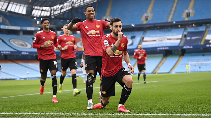 Bruno Fernandes festeggia all'Emirates Stadium