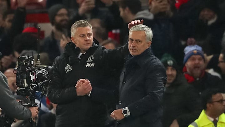 Ole Gunnar Solskjaer et José Mourinho lors de Manchester Tottenham 