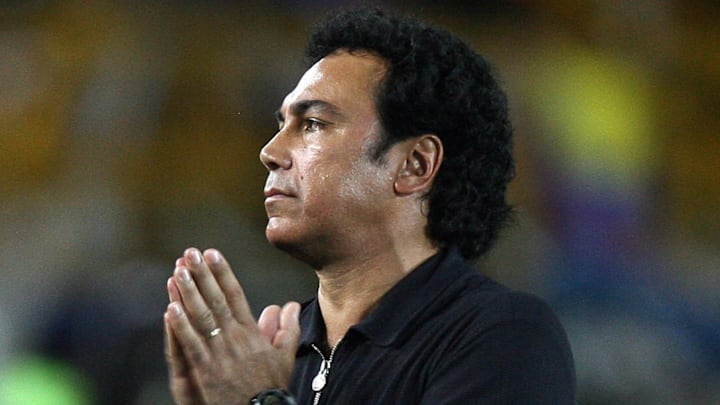 Mexico's coach Hugo Sanchez stands still...