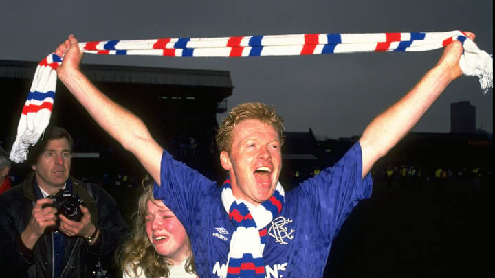 Mo Johnston of Rangers celebrates victory after the Premier league match against Dundee