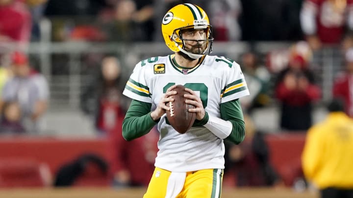 Green Bay Packers quarterback Aaron Rodgers in the 2020 NFC Championship