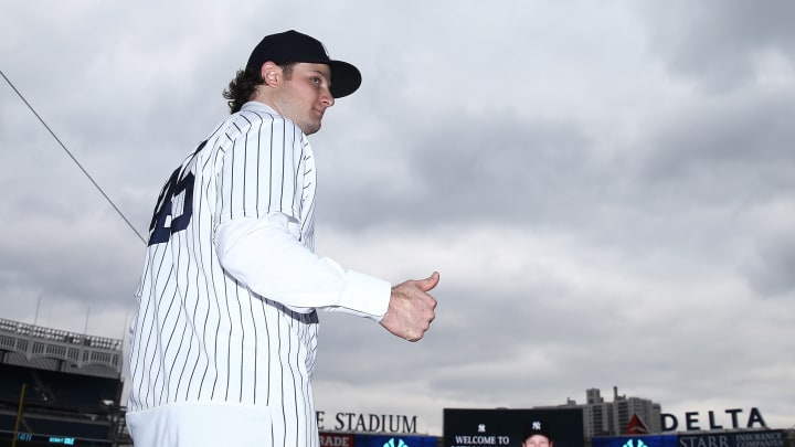 The New York Yankees introduced Gerrit Cole at Yankee Stadium Thursday.