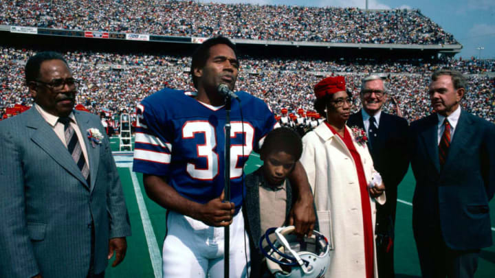 O.J. Simpson, professional football player with the Buffalo Bills, is inducted into the Wall of Fame