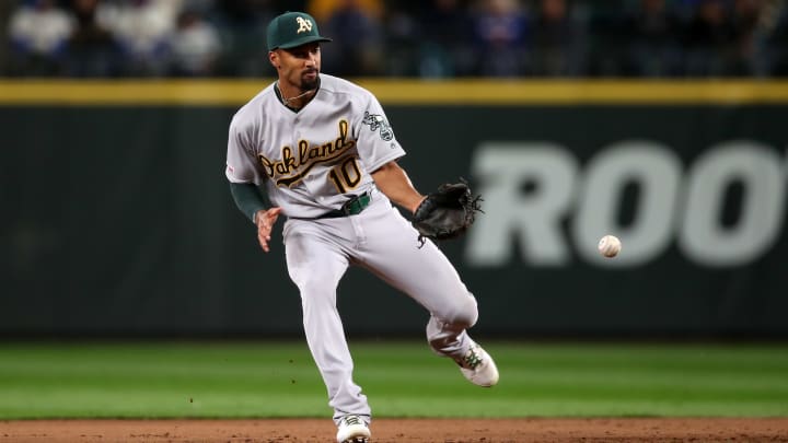 Marcus Semien en un juego de MLB 2019 entre Atléticos de Oakland y Marineros de Seattle