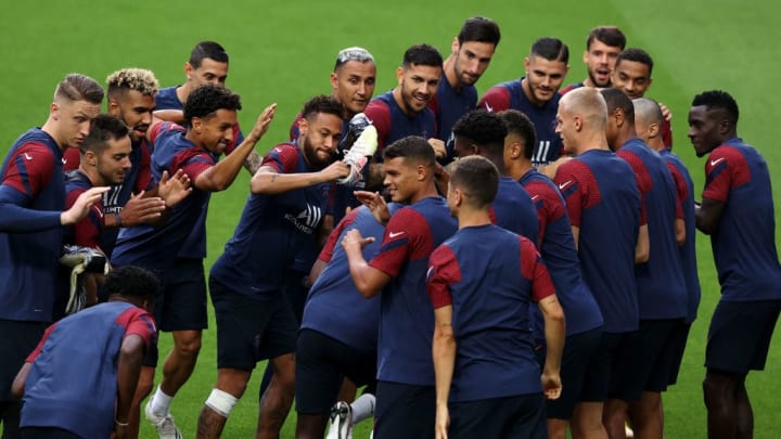 PSG players in training ahead of the game against Atalanta