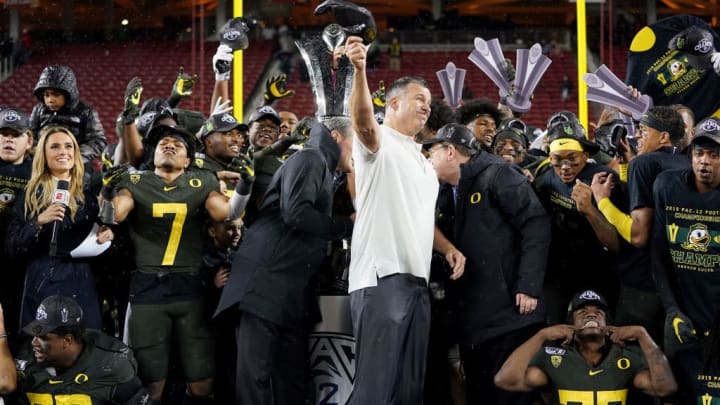 Mario Cristobal and the Ducks outclassed Utah for the 2019 Pac-12 Championship Friday night.