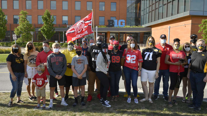 Nearly every Big Ten school was represented at this protest outside closed Big Ten offices.