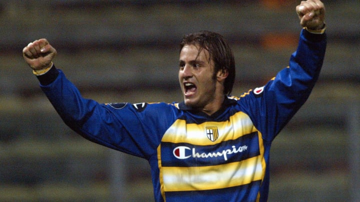 Parma's forward Alberto Gilardino celebr