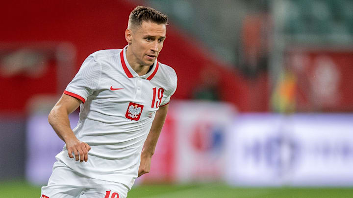 Przemyslaw Frankowski sous le maillot de la Pologne. Przemyslaw Frankowski sous le maillot de la Pologne.