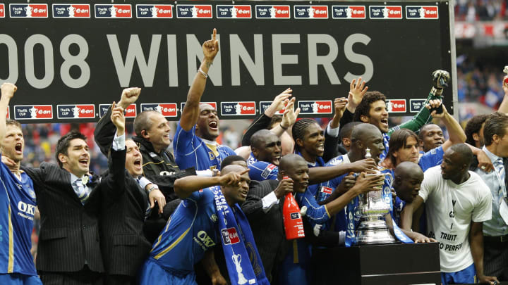 Portsmouth players celebrate their FA Cup win at Wembley 