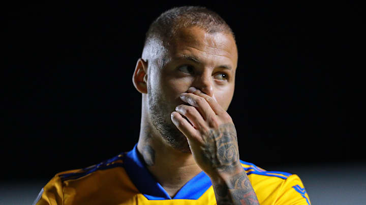 El jugador de los Tigres UANL Nicolás López. El jugador de los Tigres UANL Nicolás López.