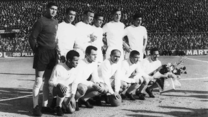 Jose Santamaria, Luis Del Sol, Francisco Gento, Rogelio Dominguez, Canario, Jose Maria Zarraga, Pachin, Jose Maria Vidal, Alfredo Di Stefano, Ferenc Puskas