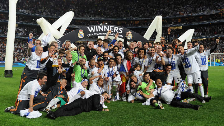 Casemiro (at the front on the right hand side) may not have played in the final but he wholeheartedly joined the celebrations