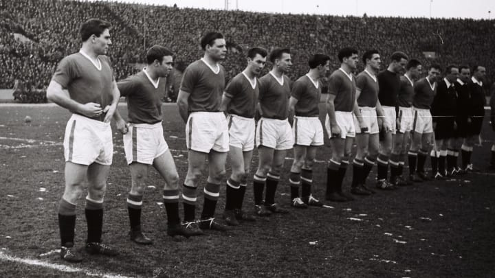 Manchester United players lined up for the final time in Belgrade