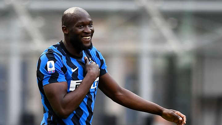 Romelu Lukaku of FC Internazionale celebrates after scoring... Romelu Lukaku of FC Internazionale celebrates after scoring...