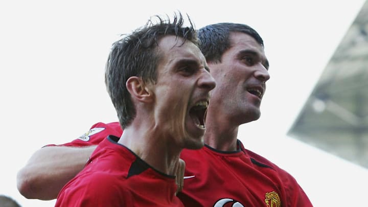 Roy Keane celebrates the winning goal