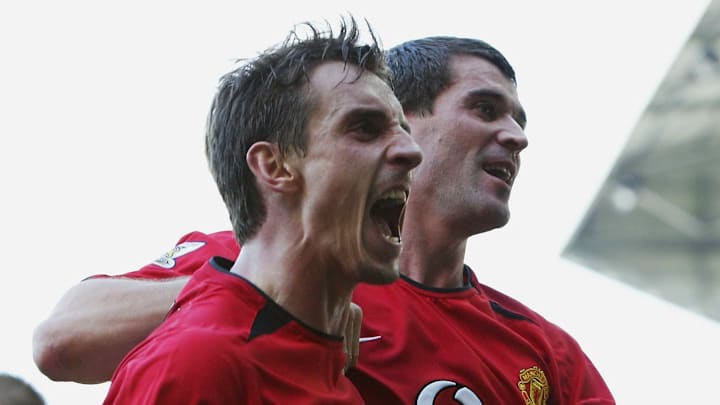 Roy Keane celebrates the winning goal