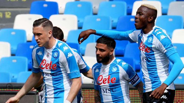 L'esultanza dei calciatori del Napoli L'esultanza dei calciatori del Napoli