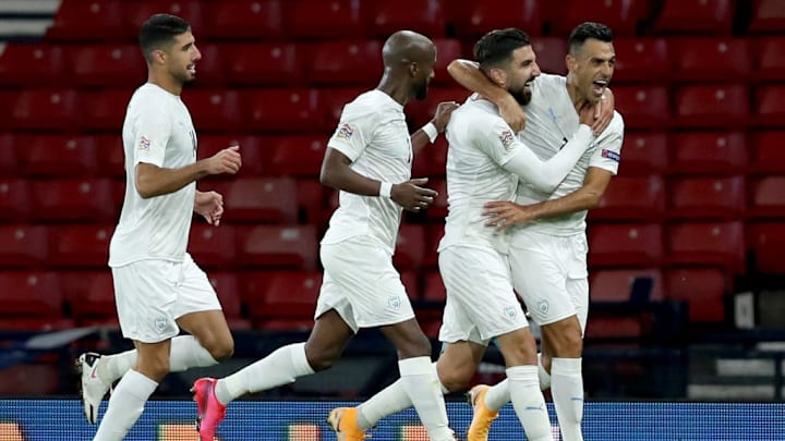 Israel festeja su gol ante Escocia por la Liga de las Naciones de la UEFA