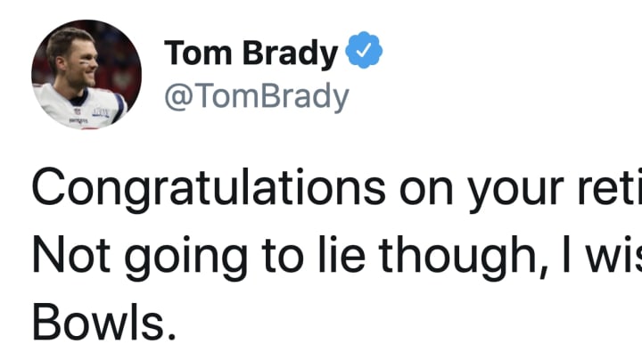 Tom Brady congratulated Eli Manning on his legendary career
