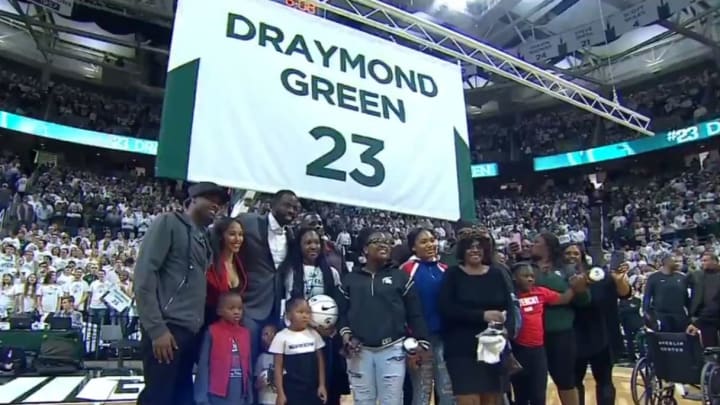 The Michigan State Spartans retired the number of Warriors star Draymond Green on Tuesday night.