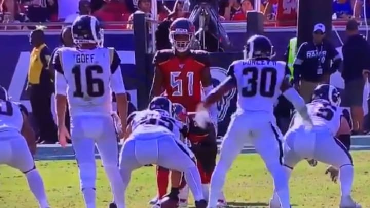 Todd Gurley gives an NSFW instruction to QB Jared Goff on Sunday against Buccaneers.