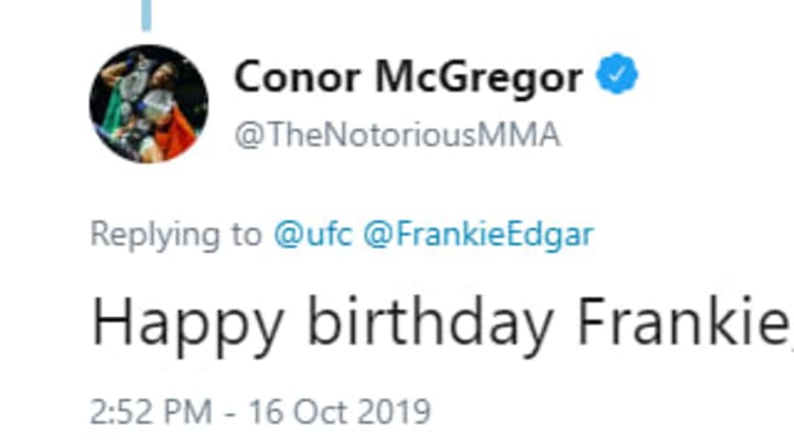 Conor McGregor challenges Frankie Edgar via Twitter on "The Answer's" birthday.