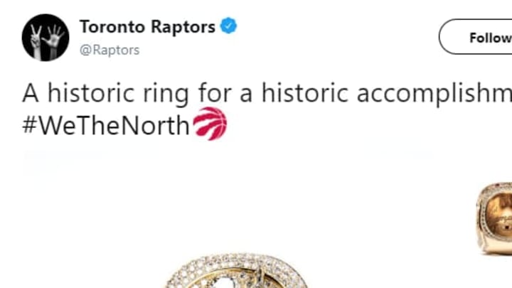 The Raptors provide a first look at their NBA Championship rings on Twitter.