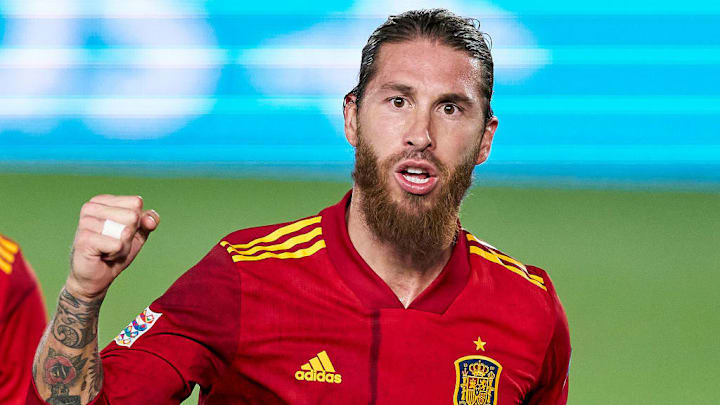 Ramos festeja su tanto por la Liga de las Naciones ante Ucrania