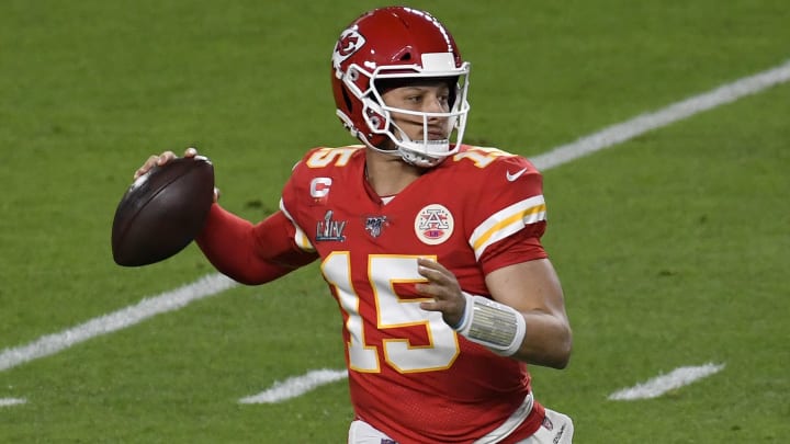 Patrick Mahomes throws a pass during the Super Bowl. Patrick Mahomes throws a pass during the Super Bowl.