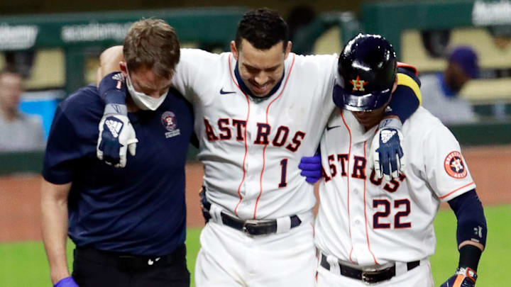 Carlos Correa, Jeremiah Randall, Josh Reddick Carlos Correa, Jeremiah Randall, Josh Reddick