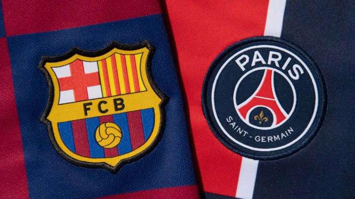 The FC Barcelona and Paris Saint Germain Club Badges