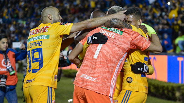 Jugadores de Tigres UANL celebran un gol. Jugadores de Tigres UANL celebran un gol.