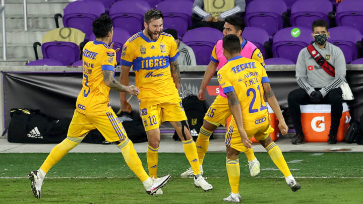 Jugadores de Tigres UANL celebran un gol. Jugadores de Tigres UANL celebran un gol.
