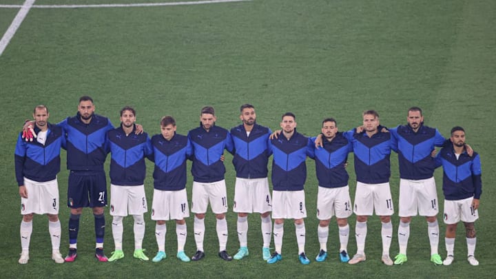 Giorgio Chiellini, Gianluigi Donnarumma, Manuel Locatelli, Nicolo Barella, Domenico Berardi, Leonardo Spinazzola, Jorginho, Alessandro Florenzi, Ciro Immobile, Leonardo Bonucci