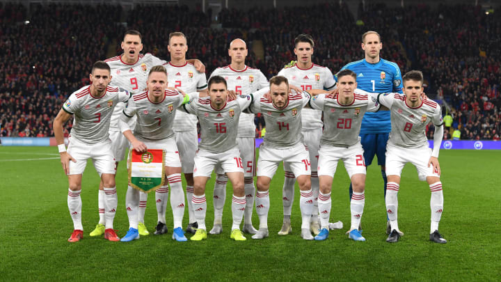 Hungary line up before a Euro 2020 qualifier in Wales 