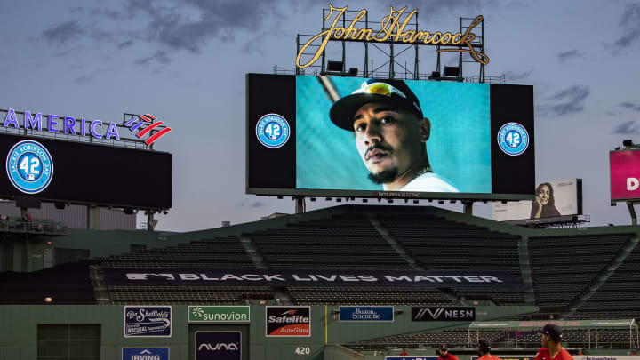 Mookie Betts looks down on the Red Sox.