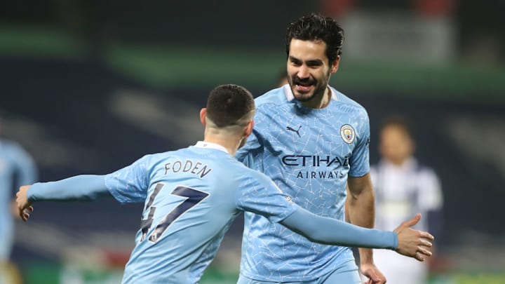 Ilkay Gundogan selebrasi gol dengan Phil Foden Ilkay Gundogan selebrasi gol dengan Phil Foden