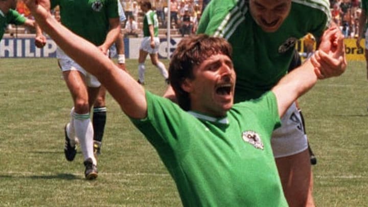 West German forward Klaus Allofs jubilat