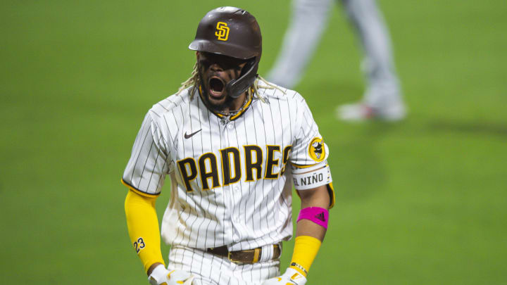 Fernando Tatis Jr. celebrating. Fernando Tatis Jr. celebrating.