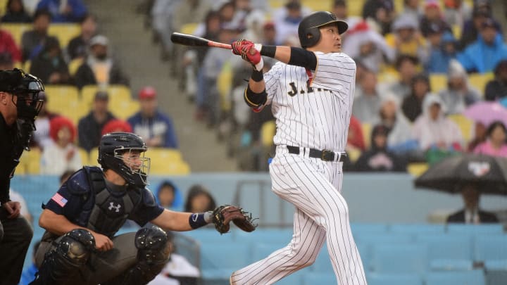 Yoshitomo Tsutsugo representing Japan in the World Baseball Classic